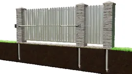 Автоматические распашные ворота из металло-штакетника Alutech с калиткой на сваях уличные
